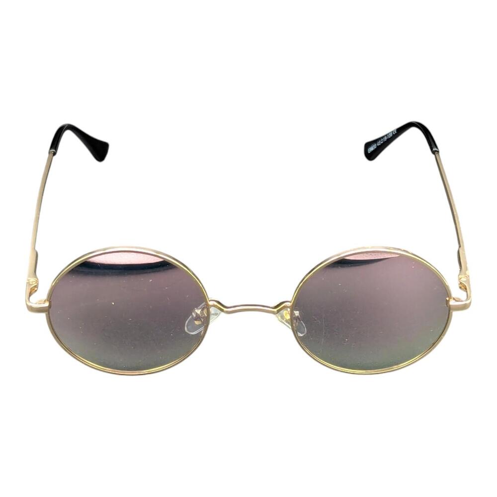 Gold Round Hippie Pink Lens Tint Sunglasses 46-18‎